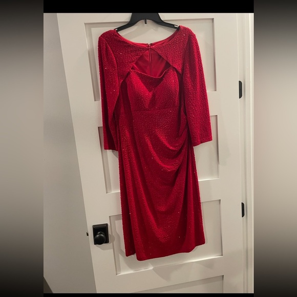 Alex Evenings Keyhole Glitter Jacquard Knit Short Dress, Size 12,RED, NWOT - Picture 2 of 8